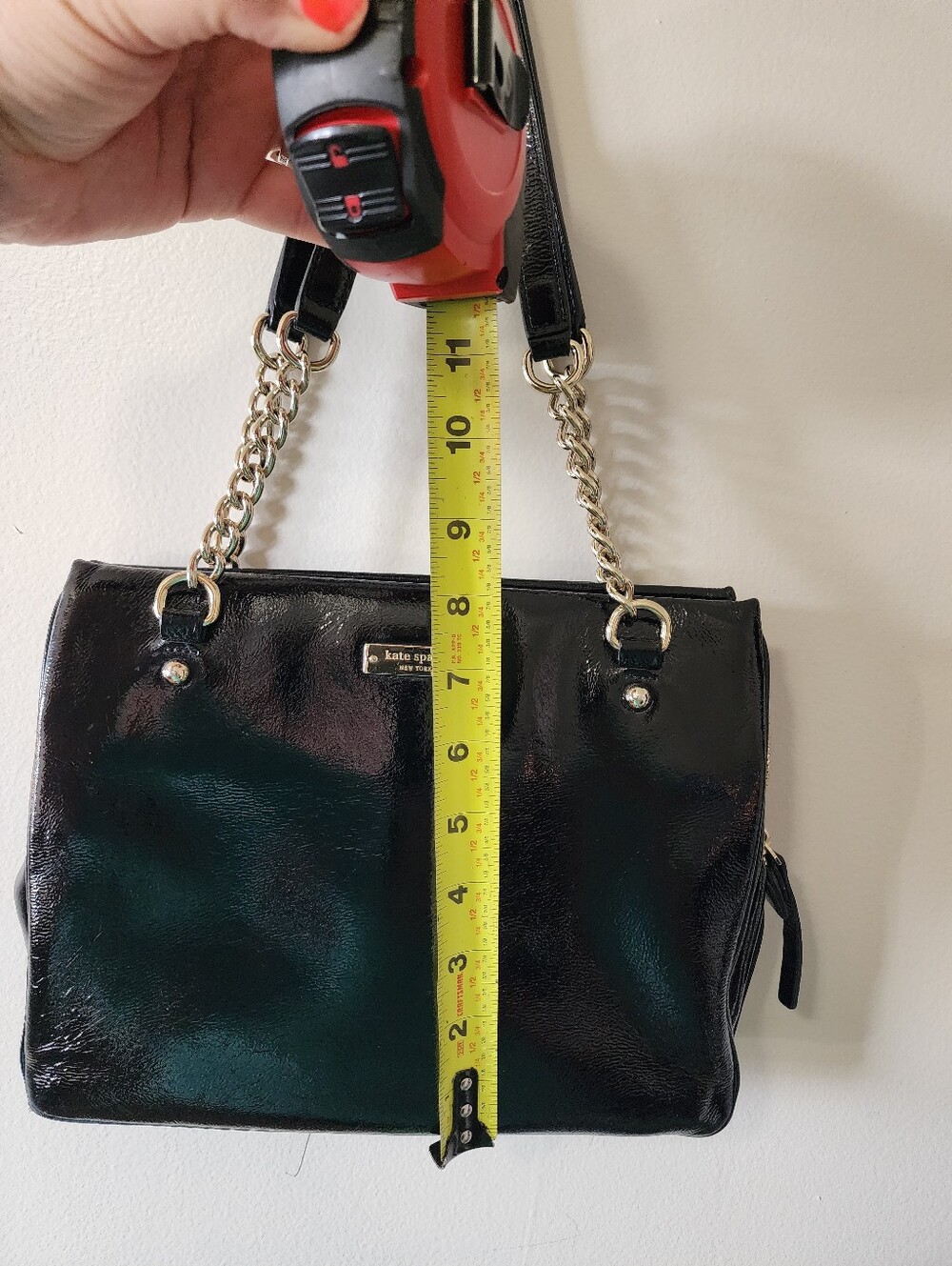 Kate Spade New York Black Patent Leather Chain Shoulder Bag Tote - Picture 13 of 14